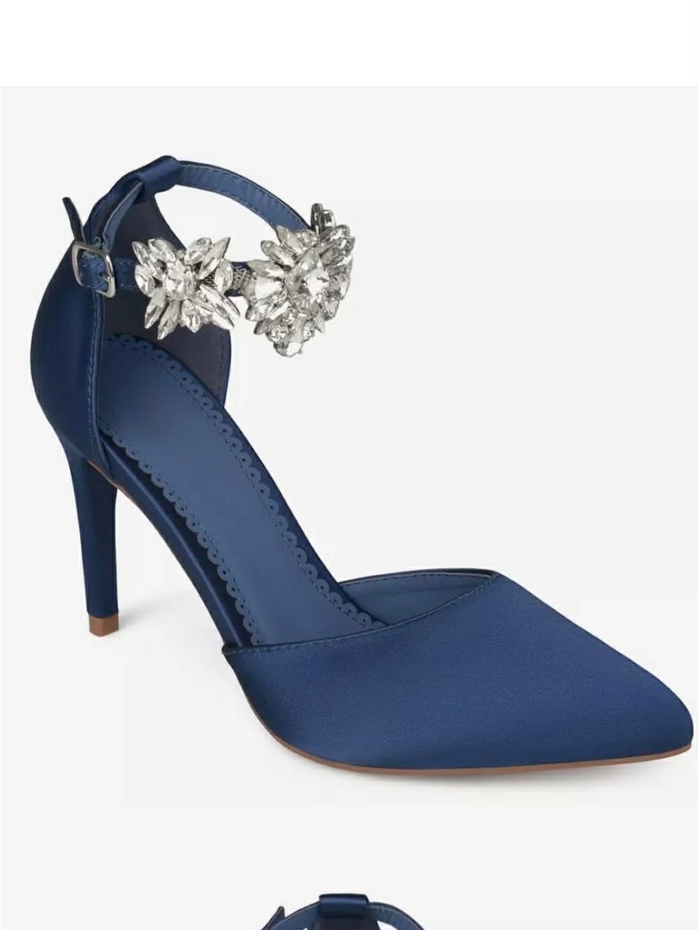 New, Navy Pointed-Toe Ankle-Strap Stiletto Heels with Crystal Accent - Picture 3 of 10